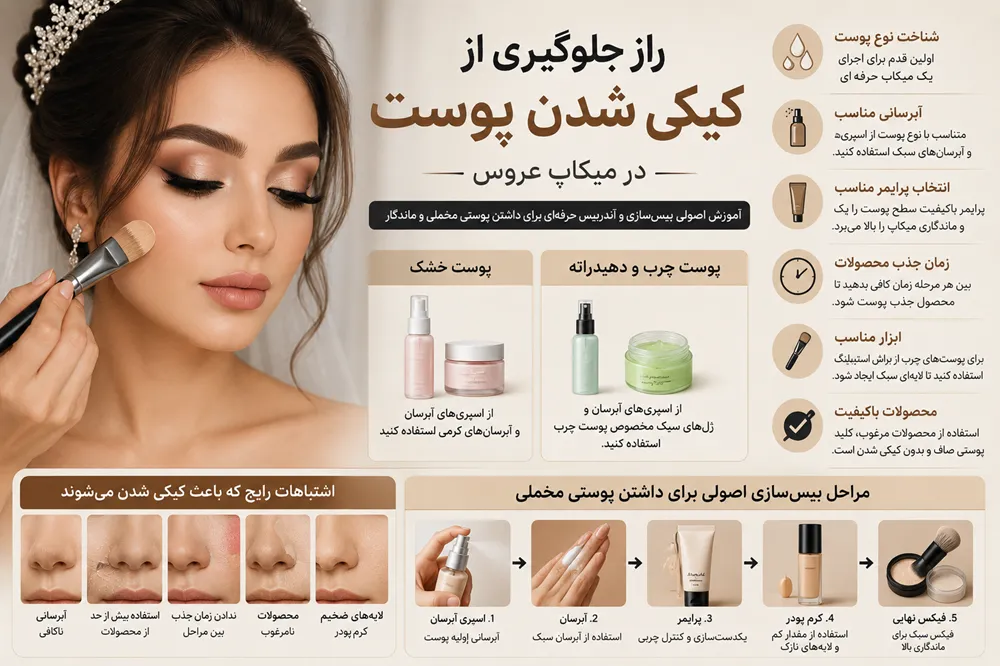 راز جلوگیری از کیکی شدن پوست در میکاپ عروس